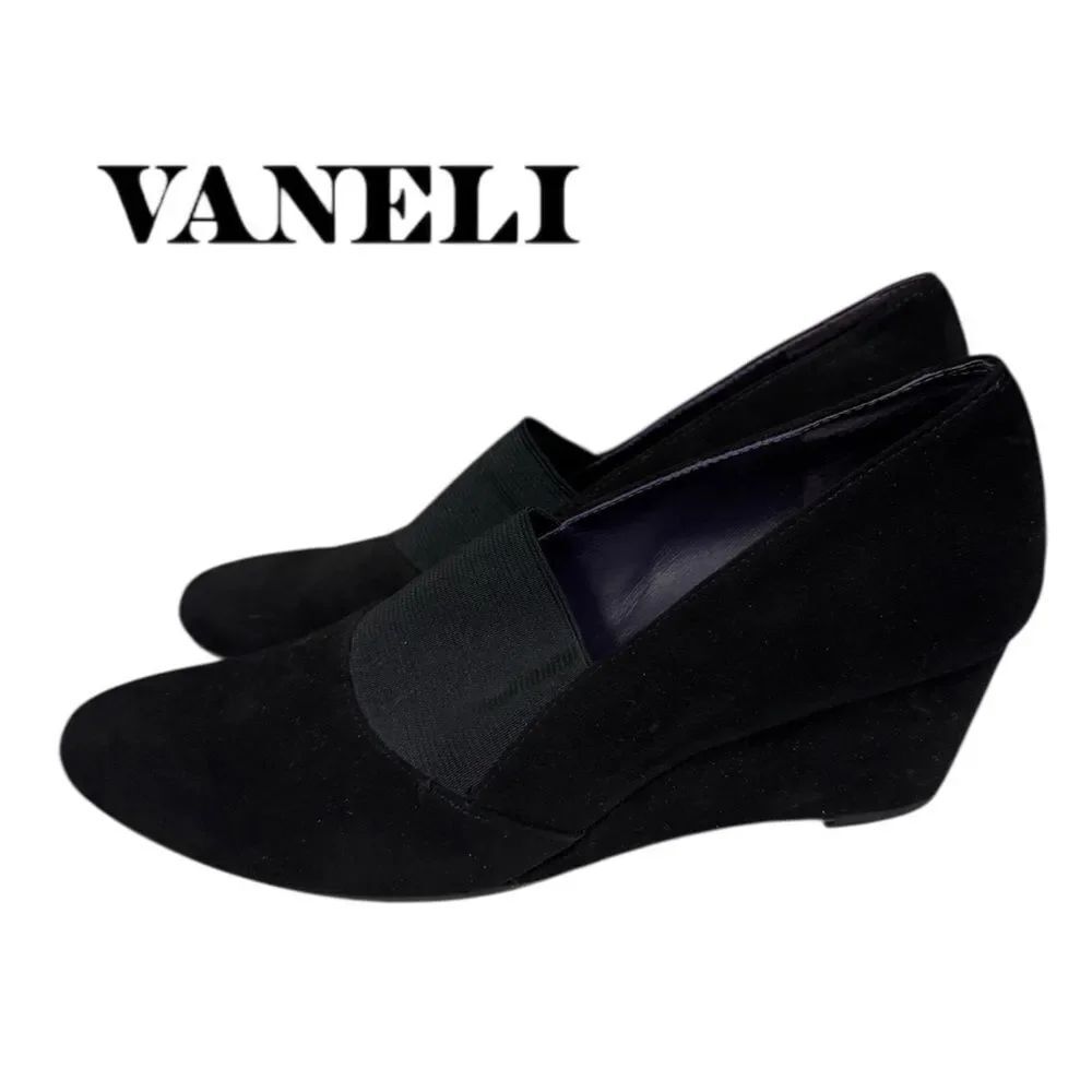 Vaneli Women's Black Suede Leather Slip-on Wedge Shoes 7N